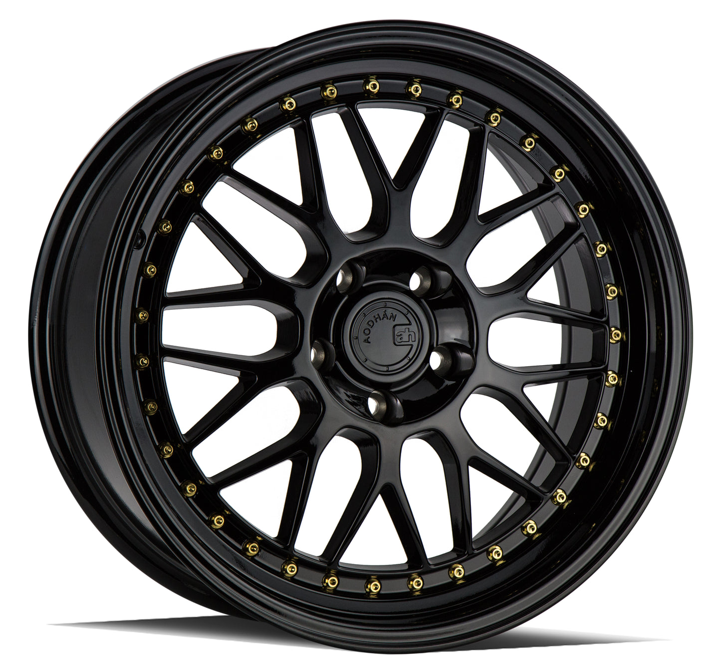18" AODHAN AH02 Wheels Rims GLOSS BLACK GOLD RIVETS