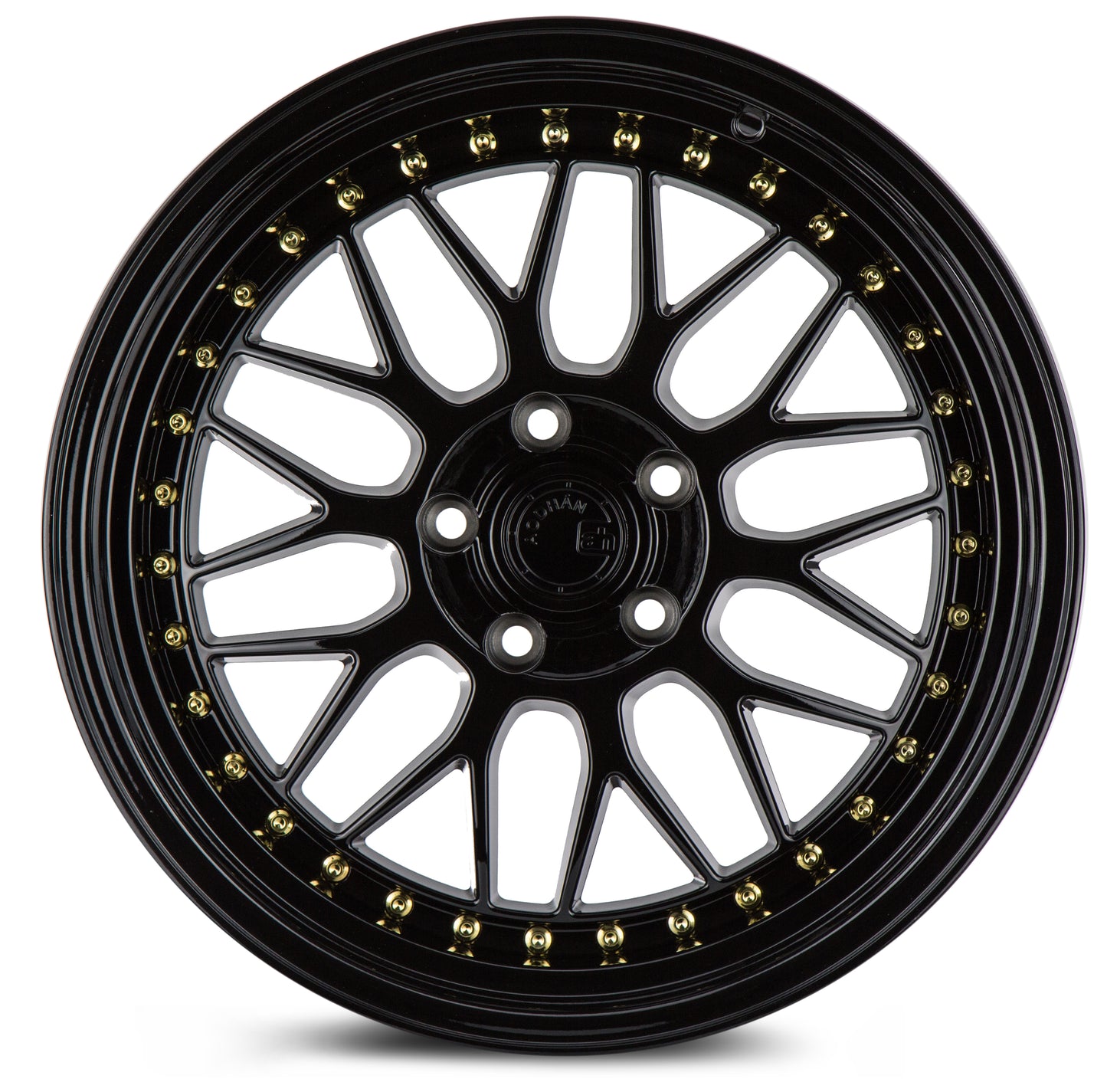 18" AODHAN AH02 Wheels Rims GLOSS BLACK GOLD RIVETS