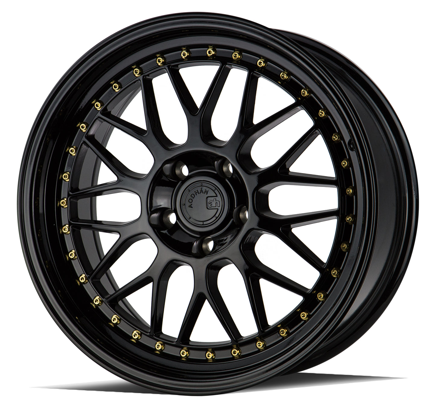 18" AODHAN AH02 Wheels Rims GLOSS BLACK GOLD RIVETS