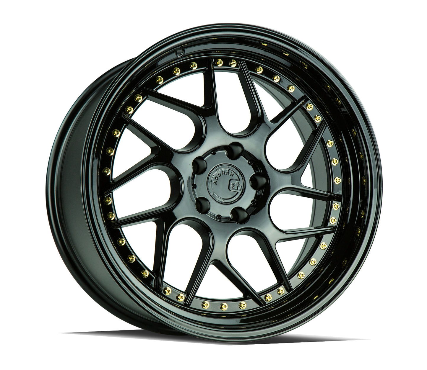19" AODHAN DS01 Wheels Rims GLOSS BLACK GOLD RIVETS