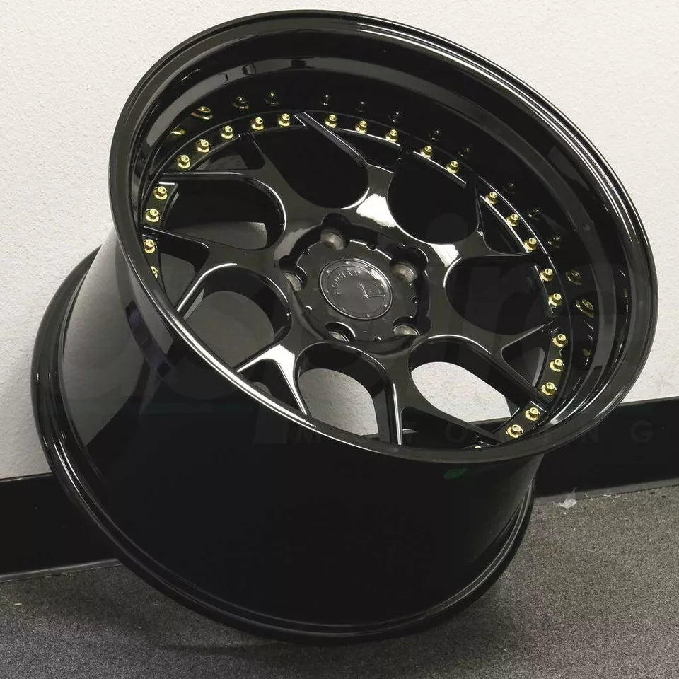 19" AODHAN DS01 Wheels Rims GLOSS BLACK GOLD RIVETS