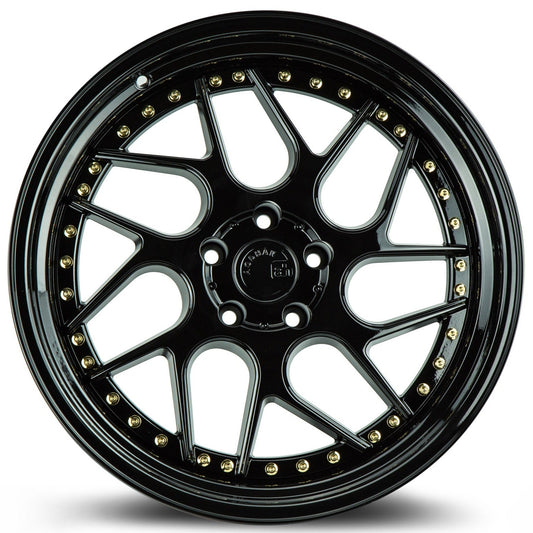 19" AODHAN DS01 Wheels Rims GLOSS BLACK GOLD RIVETS
