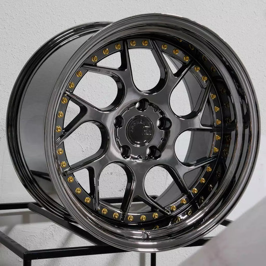 19" AODHAN DS01 Wheels Rims BLACK VACUUM CHROME GOLD RIVETS