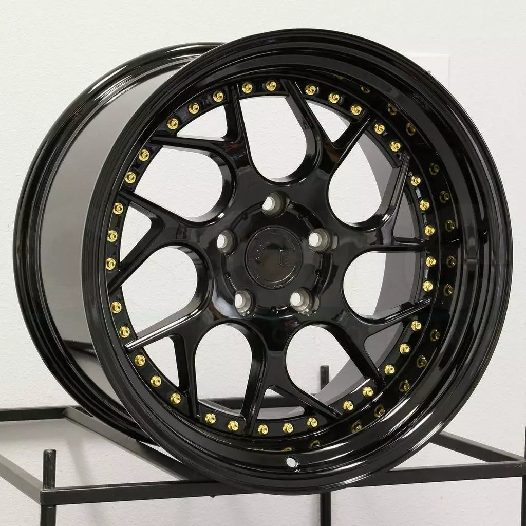 19" AODHAN DS01 Wheels Rims GLOSS BLACK GOLD RIVETS